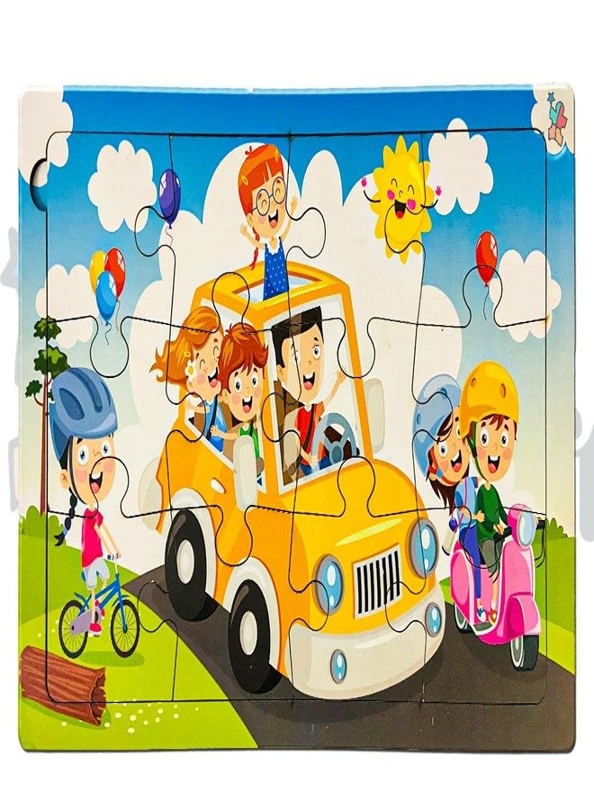Khilonewale Kid's Road Transport Wooden Jigsaw Puzzle | Fun & Educational Toy for Kids (Ages 3-8) | 12 Pieces, 8x12 Inches - Image 1